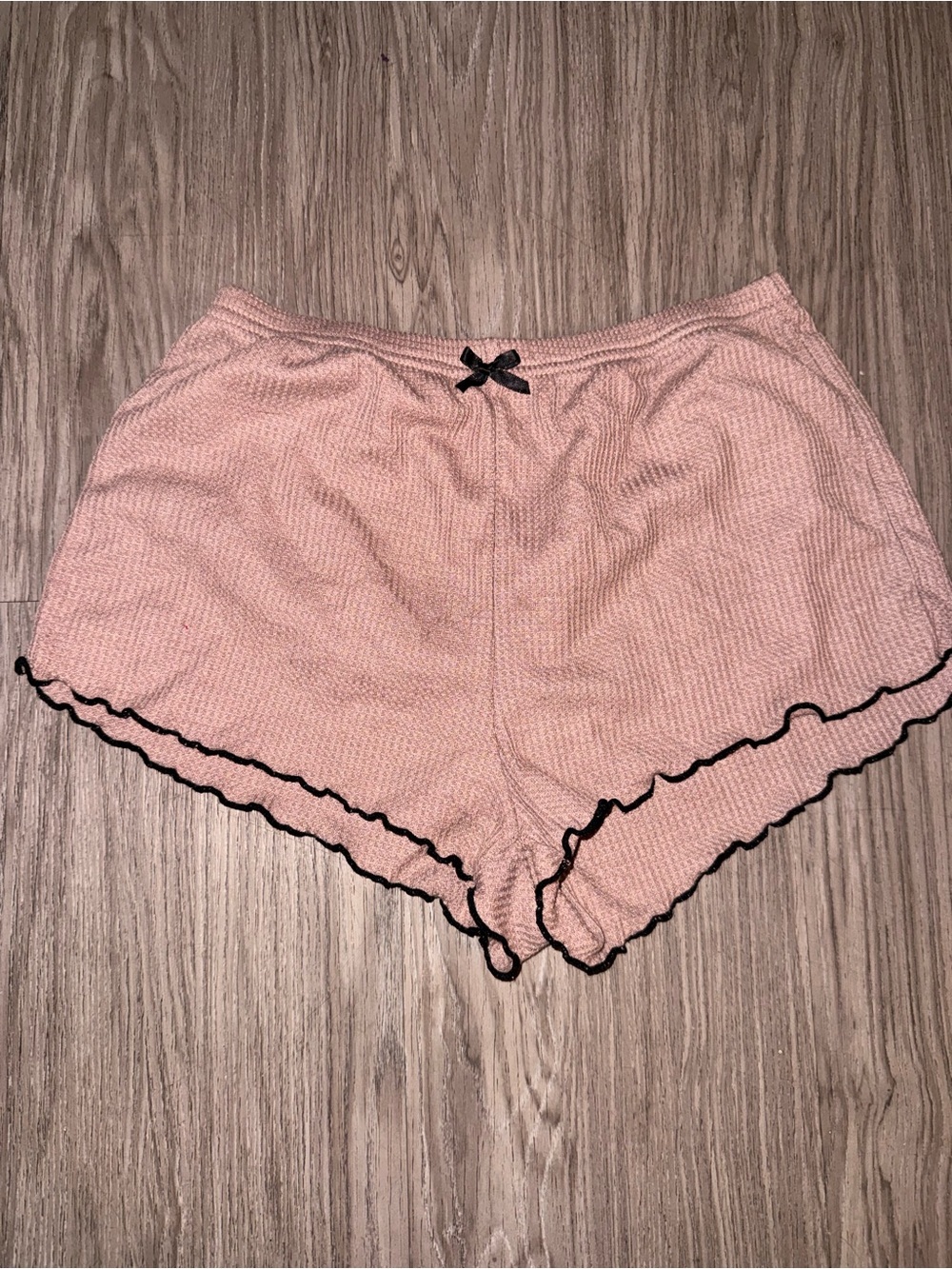 Soft Pink Waffle Knit Lounge Shorts with Black Trim - Picture 1 of 3